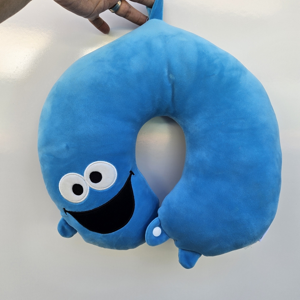 Kids Sesame Street Cookie Monster  Plush Travel Neck Pillow In Blue